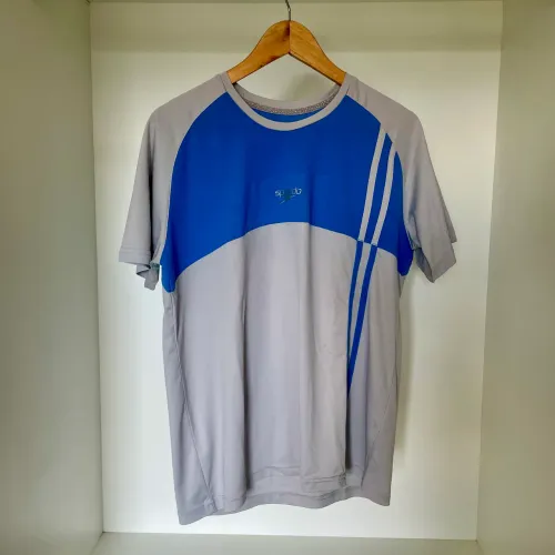 camiseta speedo esporte cinza e azul m
