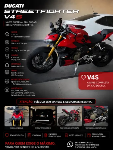 Ducati Streetfighter V4S - Impecável | Baixa km | Pronta para rodar