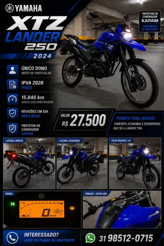 Yamaha XTZ Lander 2024 / 250c - Baixa Km - Único Dono