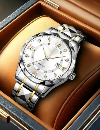 Relogio Masculino Aco Inoxidavel Prata E Dourado Quartz