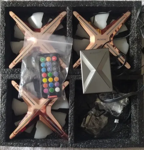 Kit Fan Alseye Kit com 3 Fans 120mm Alseye X12 ARGB Dourado