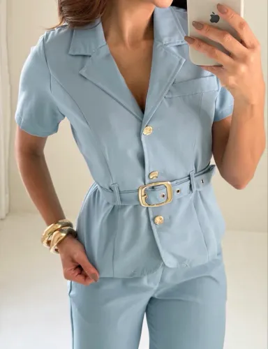 Conjunto alfaiataria blusa e calça com cinto G