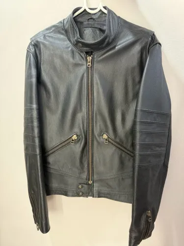 jaqueta de couro legítimo preta estilo café racer