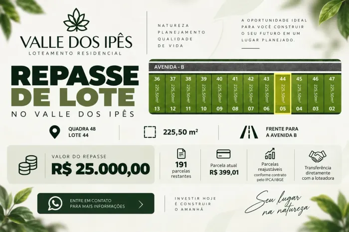 REPASSE DE TERRENO - RESIDENCIAL VALLE DOS IPÊS | PETROLINA-PE