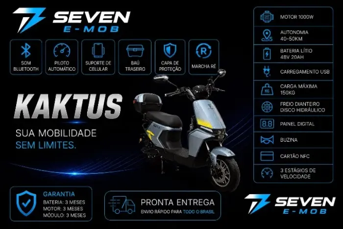 IMPERDÍVEL: Moto Elétrica KAKTUS 1000W | Bateria de Lítio | Seven E-Mob