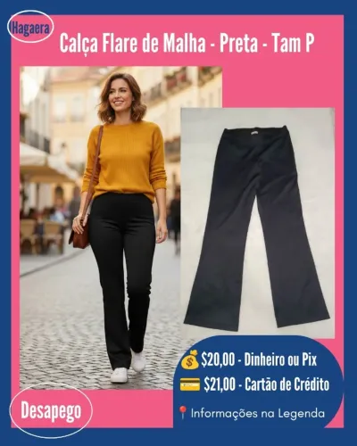 Desapego: Calça Flare de Malha Preta - TAM P