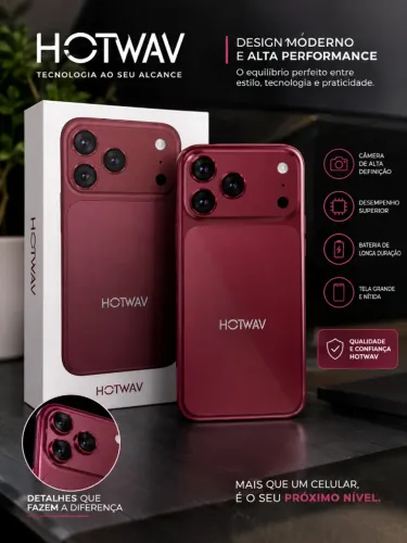 Celular HOTWAV com design moderno e elegante, na cor vinho, ideal para quem busca praticid