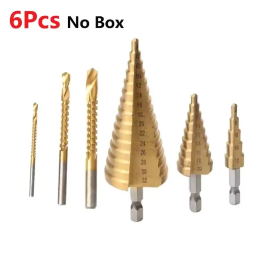 Kit Brocas Step Drill Bit 6 peças de aço de alta velocidade ferramenta de perfuração<br>