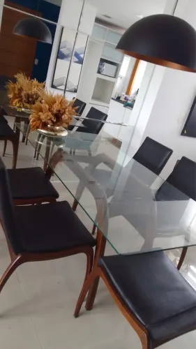 Mesa de Jantar 6 Lugares com Vidro + 6 Cadeiras
