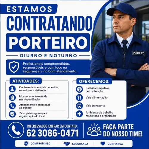 VAGAS DE PORTEIRO DIURNO E NOTURNO/GO