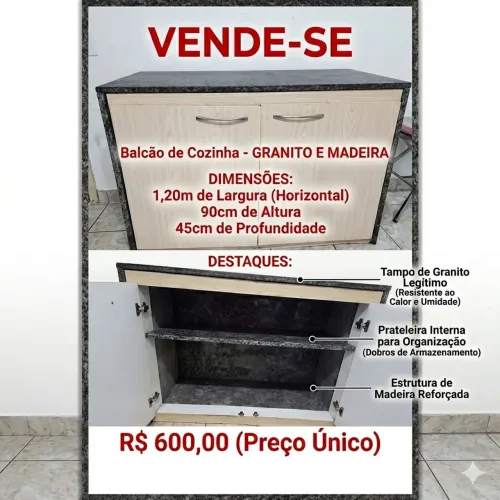Bancada de granito e madeira