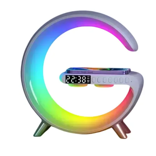 Luminária RGB LED com Carregador Sem Fio e Relógio Digital | LumiFlow
