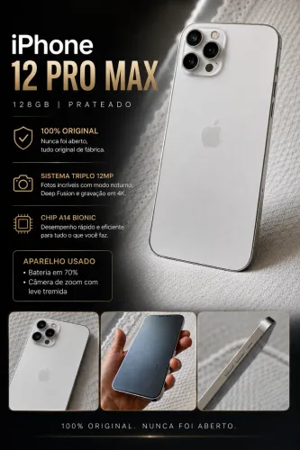 iPhone 12 Pro Max 128GB Prateado | 100% Original | Nunca Aberto