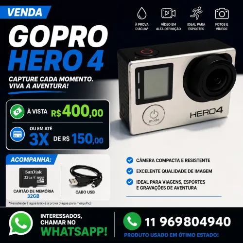 GoPro Hero 4 + Cartão 32GB e Cabo USB