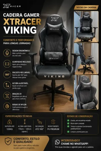 CADEIRA GAMER XTRACER VIKING - BOM ESTADO!