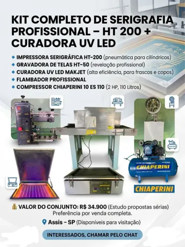 ? KIT COMPLETO DE SERIGRAFIA PROFISSIONAL - HT 200 + CURADORA UV LED V