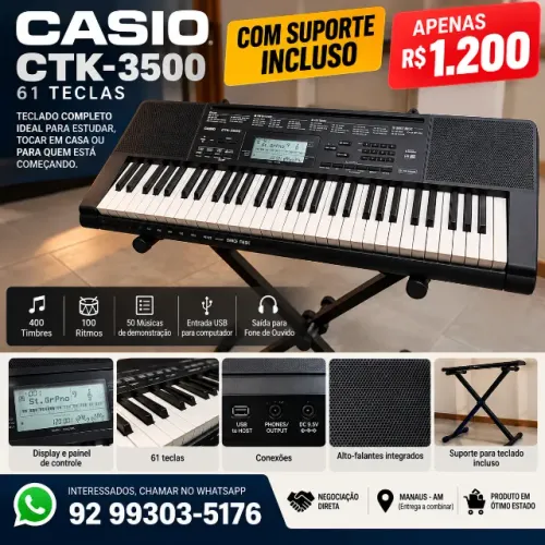 Teclado Casio CTK-3500 61 Teclas + Suporte - R$ 1.200