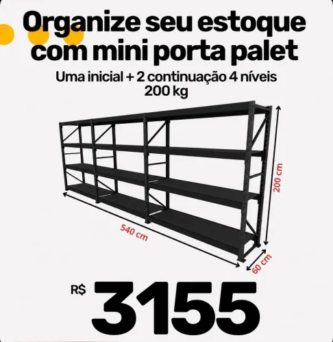 Porta Pallet Preto Reforçado 4 Níveis Direto da Fábrica