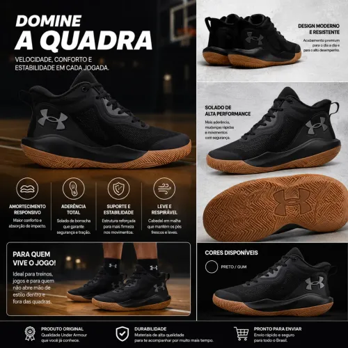 Tênis de Basquete/Vôlei Under Armour Preto
