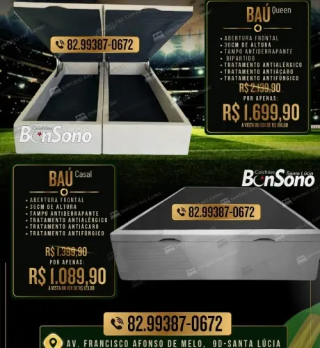 Bau casal ou queen size Bonsono pronta entrega. Comercializamos do solteiro ou king size
