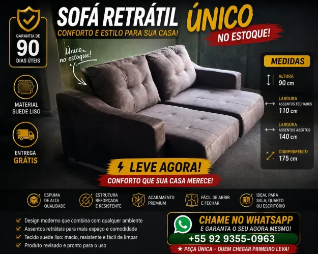 Sofá retrátil cama cinza grafite