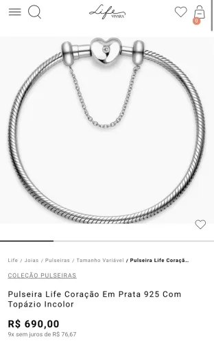 Pulseira life vivara coração original