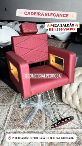 Cadeira Hidráulica Elegance Fixa Braço com Madeira na cor Bordo Claro em Promoção SALDÃO