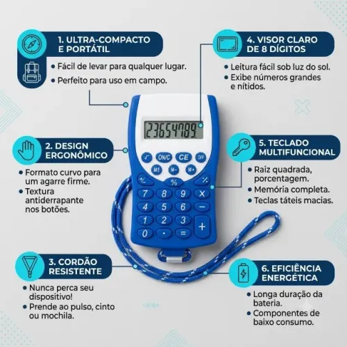 calculadora home e more 1660 cor azul com cordão mini calculadora hm-396