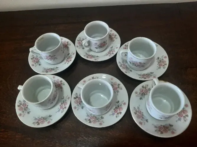 Jogo Antigo 6 Xícaras Café Porcelana Chinesa Legítima Jingdezhen Floral Perfeito Estado