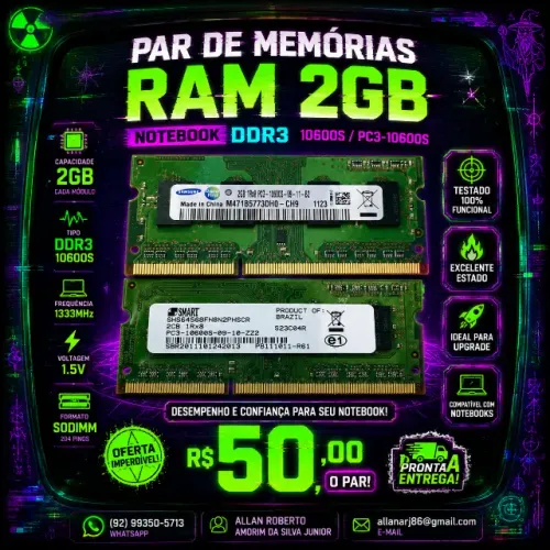 2 MEMÓRIAS RAM DDR3 - 2GB