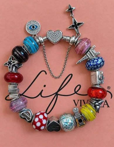 Pulseira Vivara Coração Cravejado com berloques