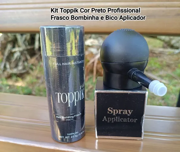 Kit Toppik Cor Preto Profissional Frasco Bombinha Bico Aplicador