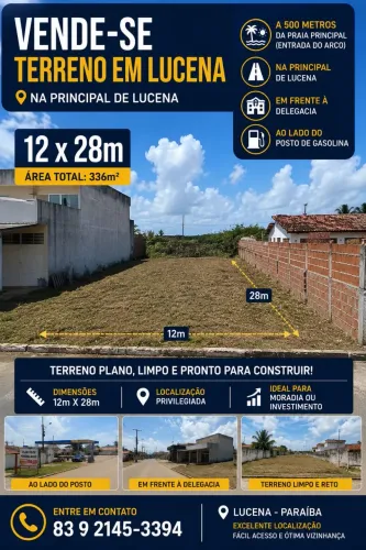 TERRENO 12x28 PRINCIPAL DE LUCENA IMPERDÍVEL