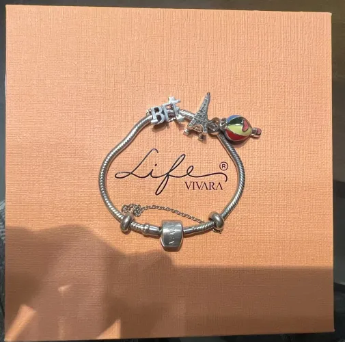 pulseira vivara life prata 925 com berloques e corrente de segurança