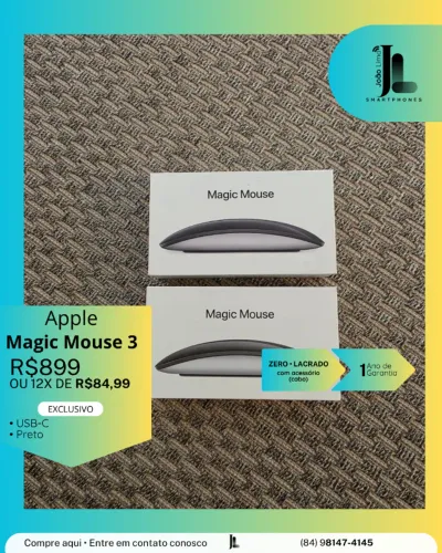 APPLE MAGIC MOUSE 3, PRETO, USB-C, LACRADO, EXCLUSIVO!