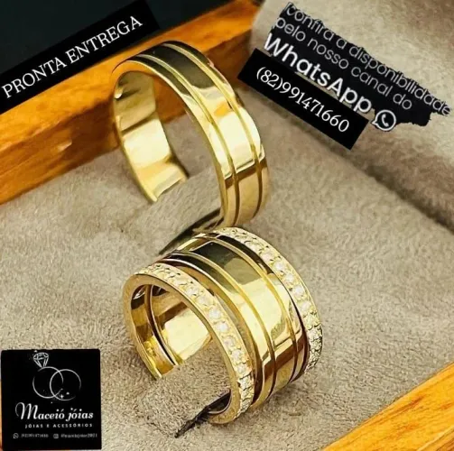COMBO DE ALIANÇAS NOIVADO E CASAMENTO BANHADAS A OURO 18KILATES 