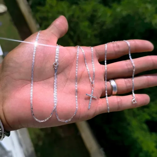 Corrente, Pulseira e Pingente de prata 925 de lei, Modelo Piastrine, Entrega imediata