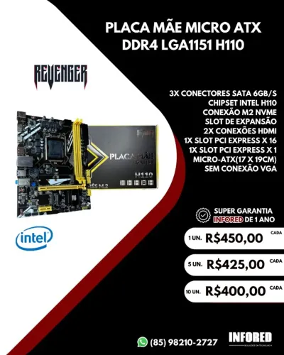 PLACA MÃE 1151 REVENGER DDR4 INTEL H110