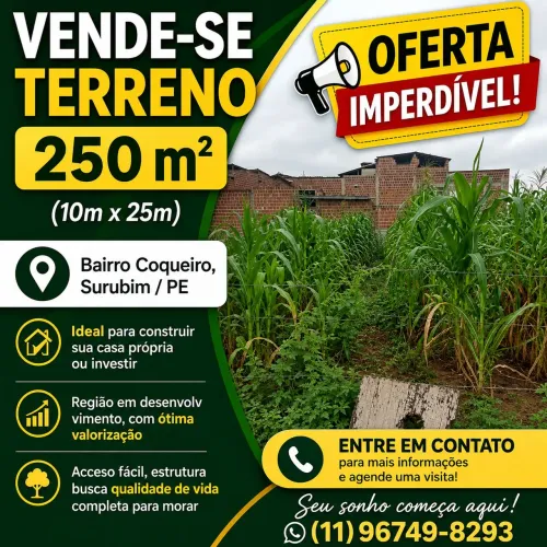 Vende-se Terreno no Bairro Coqueiro em Surubim PE 