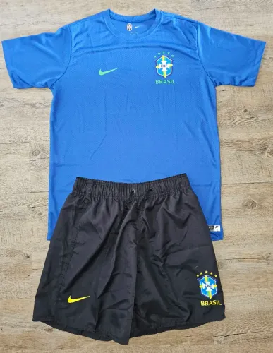 Conjunto camisa e short Dryfit 100% poliéster da seleção Brasileira 