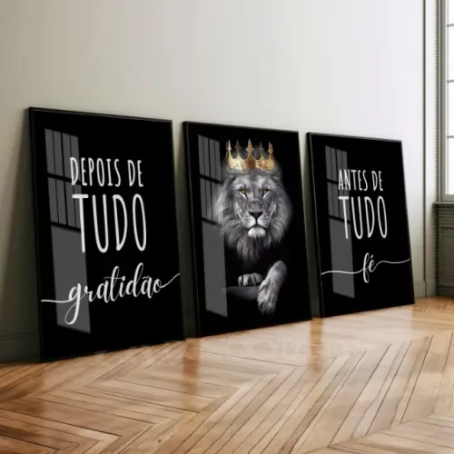 Quadro Decorativo trio 50x70 Leão Frase Inspiração 