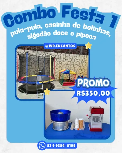 aluguel de pula-pula, casinha de bolinhas, algodão doce e pipoca