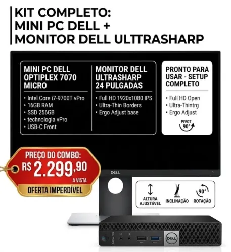 VENDO OU TROCO Mini PC Dell i7 (9ª Ger) + Monitor Dell UltraSharp 24"