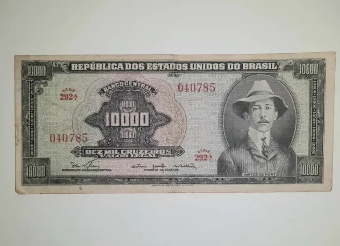 Cédula Rara 10000 Cruzeiros Santos Dumont - Sem Carimbo (Série 292A)