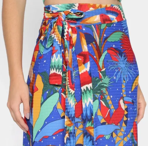 Saia Midi Farm estampa "floresta colorida" viscose canelado com elastano tam M/G (nova)