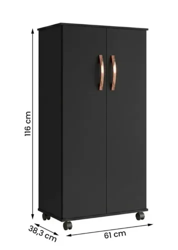 Duas Portas Armário Multiuso Nara Com Rodinhas Preto Novo