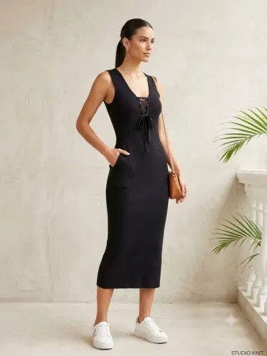 Vestido Zara tricô preto, P