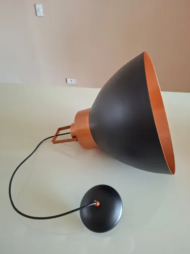 Luminária Lustre Pendente Meia Lua 45x40cm Cobre Preto