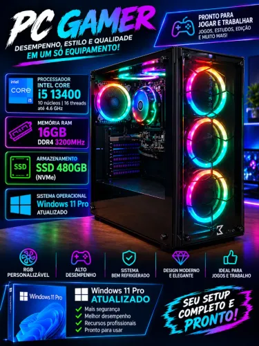 Desktop Game Processador Core I5 13400 Placa Ipmh610g LGA 1700 16GB DDR4 SSD 480GB