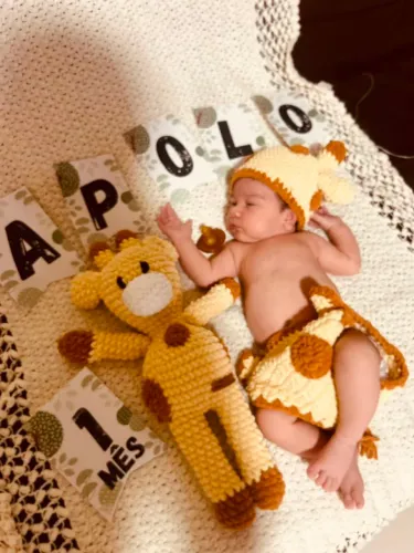 Roupa infantil de girafinha + pelúcia dee girafinha